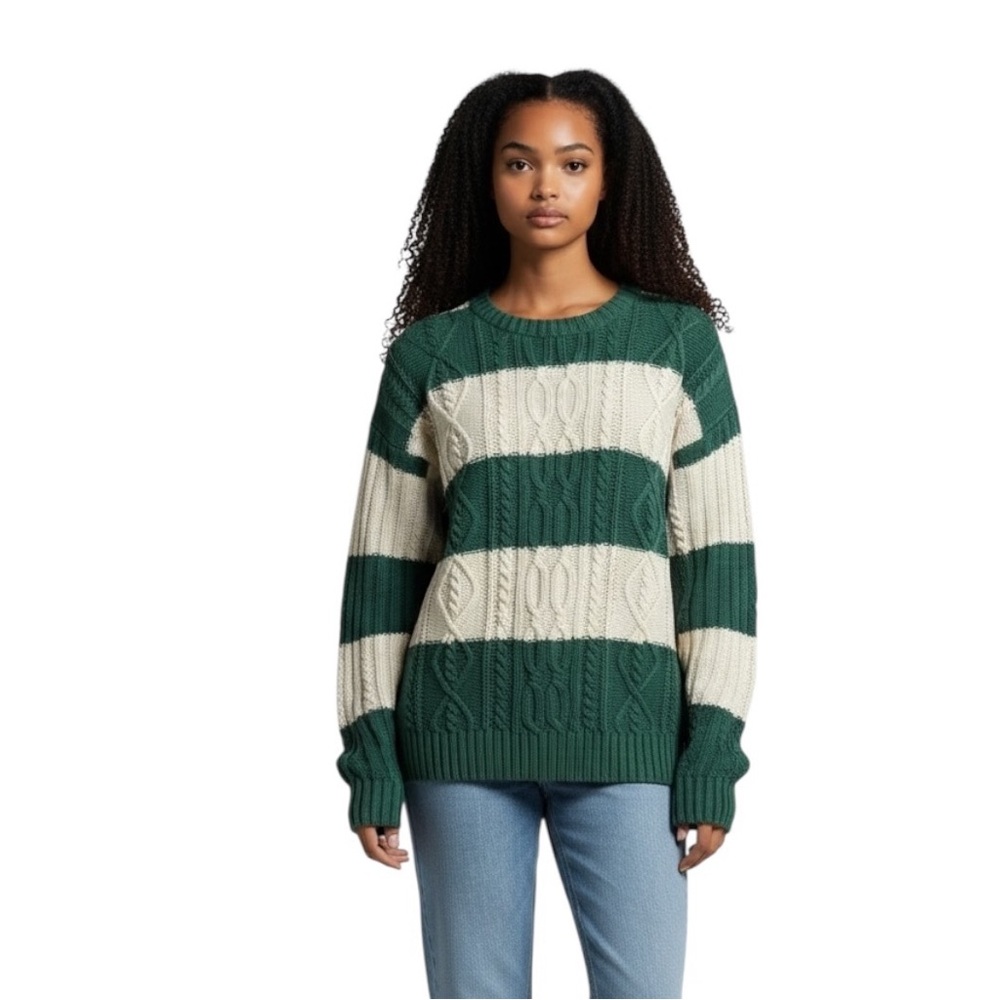 Vintage 80’s Claybrooke Striped Classic Cable Knit Sweater